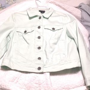 Mint green jean jacket, size 14